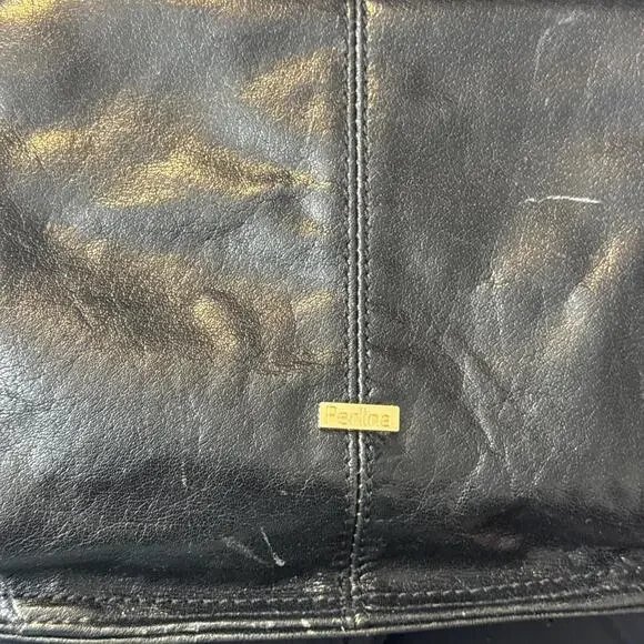 Perlina Black Patent Leather Black Kiss-lock Wallet Coin Purse Clutch EUC - Picture 6 of 15